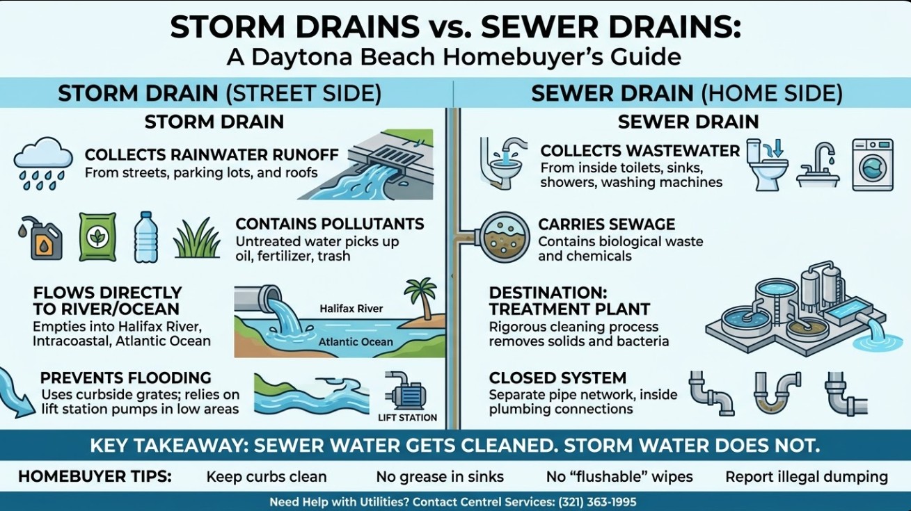 Storm Drains vs. Sewer Drains: A Daytona Beach Homebuyer&rsquo;s Guide