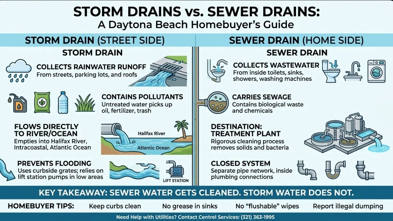 Storm Drains vs. Sewer Drains: A Daytona Beach Homebuyer’s Guide